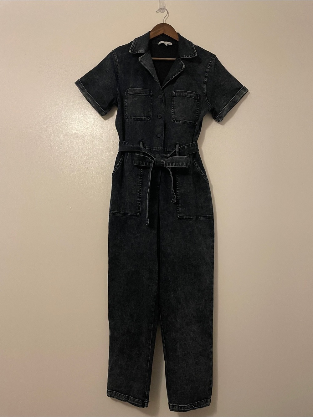 Baltic Born Straight Leg Button Down Belted Denim Jumpsuit